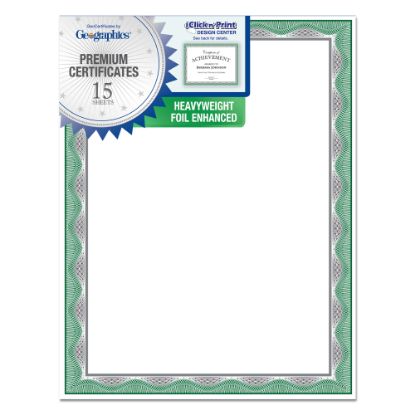 Picture of Geographics Heavyweight Foil Certificates, 8-1/2in x 11in, Green With Silver Foil, Pack Of 15