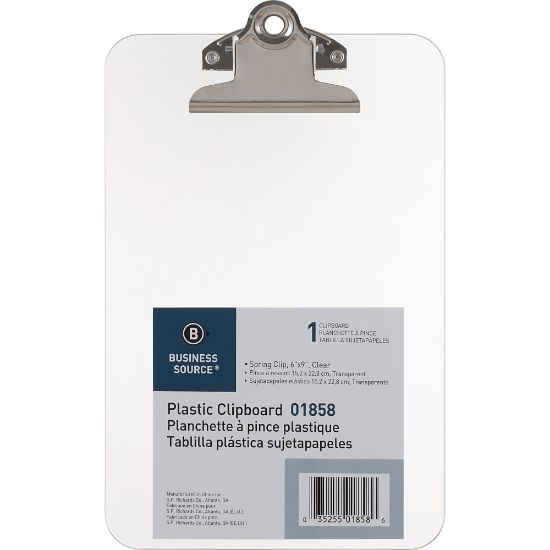 Picture of Sparco Plastic Clipboard, 6in x 9in, Clear