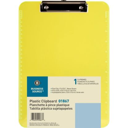 Picture of Sparco Plastic Clipboard With Flat Clip, 8 1/2in x 11in, Neon Green