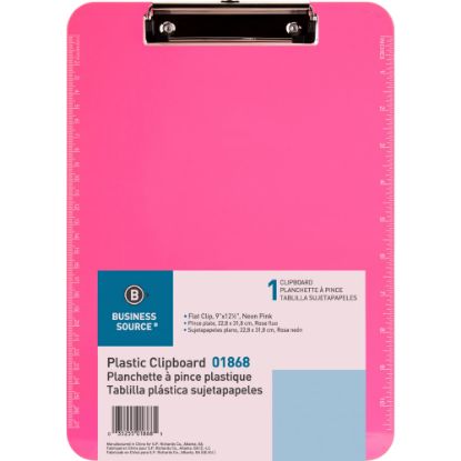 Picture of Sparco Plastic Clipboard With Flat Clip, 8 1/2in x 11in, Neon Pink