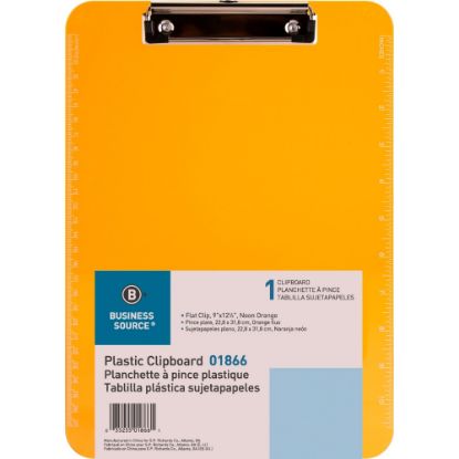 Picture of Sparco Plastic Clipboard With Flat Clip, 8 1/2in x 11in, Neon Orange