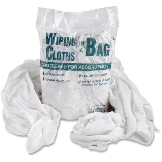 Picture of Bag-A-Rags Reusable Wiping Cloths, Cotton, White, 1lb Pack