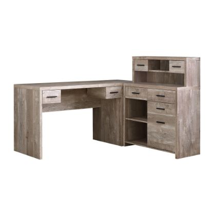 Picture of Monarch Specialties 63inW L-Shaped Corner Desk With Hutch, Taupe Woodgrain