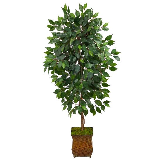 Picture of Nearly Natural Ficus 51inH Artificial Plant With Metal Planter, 51inH x 21inW x 19inD, Green/Brown