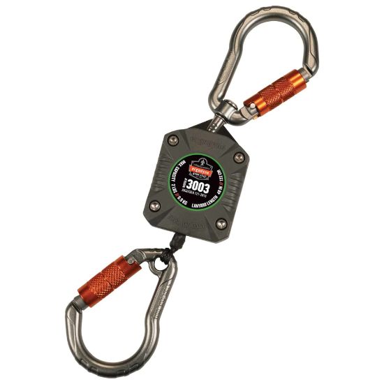 Picture of Ergodyne Squids 3003 Retractable Tool Lanyard With Dual Locking Carabiners, 48in, Gray