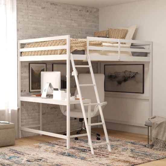 Picture of Flash Furniture Riley Loft Bed Frame With Desk, Full, 57-1/2inL x 78-3/4inW x 57-1/2inD, White