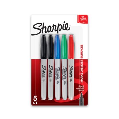 Picture of Sharpie Permanent Fine-Point Markers, Assorted Colors, Pack Of 5 Markers