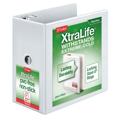 Picture of Cardinal XtraLife ClearVue Nonstick Locking Slant 3-Ring Binder, 6in D-Rings, White