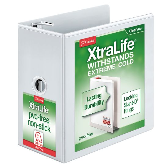 Picture of Cardinal XtraLife ClearVue Nonstick Locking Slant 3-Ring Binder, 6in D-Rings, White