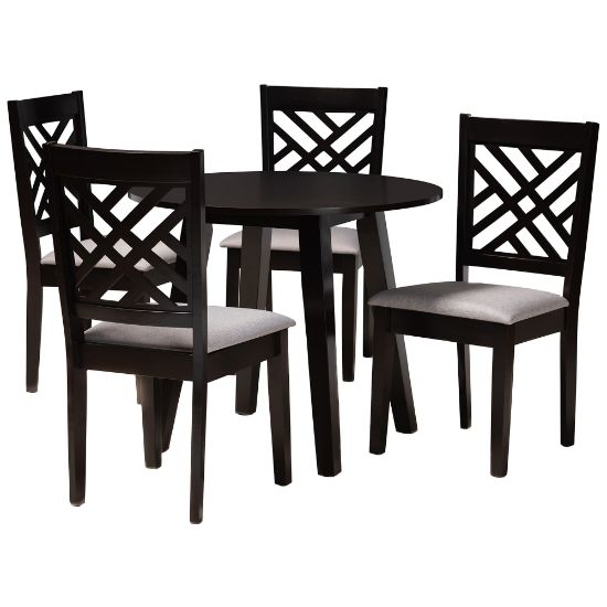 Picture of Baxton Studio Lilly Dining Set, 29-15/16inH x 35-7/16inW x 35-7/16inD, Gray/Dark Brown