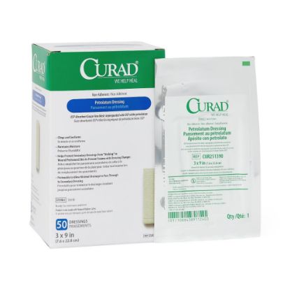 Picture of CURAD Sterile Petrolatum Gauze, 3in x 9in, White, Pack Of 200