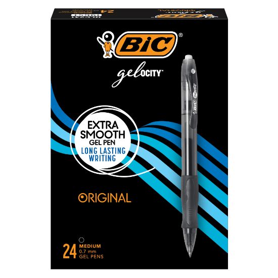 Picture of BIC Gel-ocity Retractable Gel Pens, Medium Point, 0.7 mm, Translucent Barrel, Black Ink, Pack Of 24