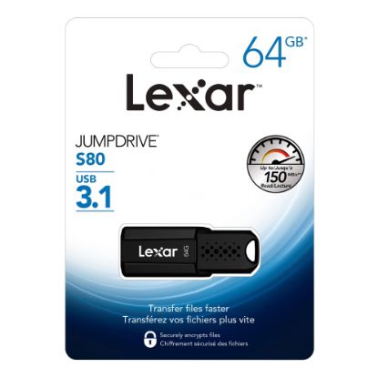 Picture of Lexar JumpDrive S80 USB 3.1 Flash Drive, 64GB, Black, LJDS80-64GBNBNU