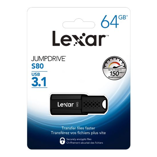 Picture of Lexar JumpDrive S80 USB 3.1 Flash Drive, 64GB, Black, LJDS80-64GBNBNU