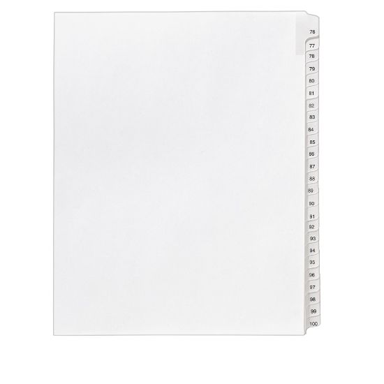 Picture of Avery Allstate-Style Collated Legal Exhibit Dividers, 8 1/2in x 11in, White Dividers/White Tabs, 76-100, Pack Of 25 Tabs