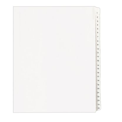 Picture of Avery Allstate-Style Collated Legal Exhibit Dividers, 8 1/2in x 11in, White Dividers/White Tabs, 1-25, Pack Of 25 Tabs