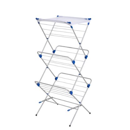 Picture of Honey-Can-Do 3-Tier Mesh-Top Drying Rack, 59 1/4inH x 17inW x 23 1/2inD, Silver/Blue