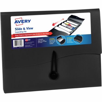 Picture of Avery Slide & View Expanding File - Letter - 8 1/2in x 11in Sheet Size - 200 Sheet Capacity - 5 Pocket(s) - Black - 1 Each