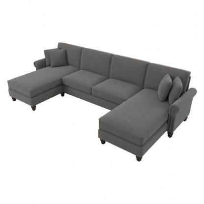 Picture of Bush Furniture Coventry 131inW Sectional Couch With Double Chaise Lounge, French Gray Herringbone, Standard Delivery