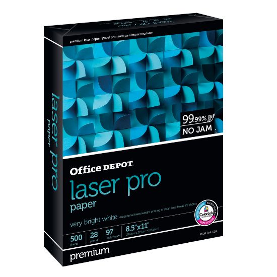 Picture of Office Depot Laser Pro Paper, White, Letter Size (8 1/2in x 11in), Ream Of 500 Sheets, 28 Lb, 97 Brightness