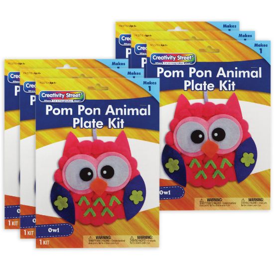 Picture of Creativity Street Pom Pom Animal Plate Kits, 7in x 8in x 1in, Owl, Set Of 6 Kits