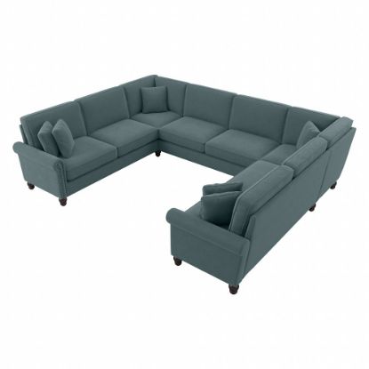 Picture of Bush Furniture Coventry 125inW U-Shaped Sectional Couch, Turkish Blue Herringbone, Standard Delivery