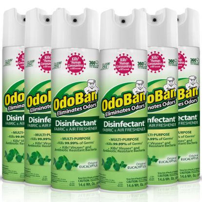 Picture of OdoBan Odor Eliminator Disinfectant 360 deg. Spray, Eucalyptus, 14.6 Oz, Pack Of 6 Bottles