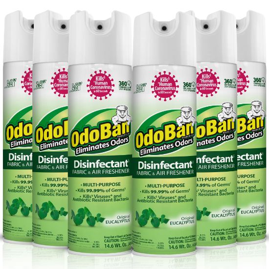 Picture of OdoBan Odor Eliminator Disinfectant 360 deg. Spray, Eucalyptus, 14.6 Oz, Pack Of 6 Bottles