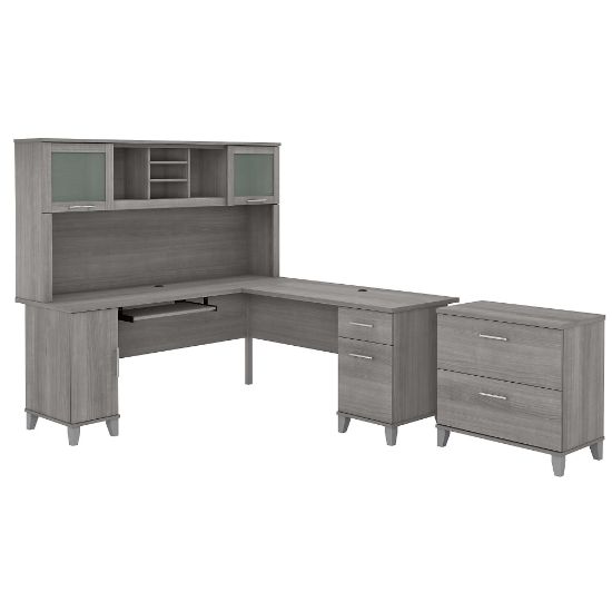 Picture of Bush Furniture Somerset 72inW L-Shaped Desk With Hutch And Lateral File Cabinet, Platinum Gray, Standard Delivery