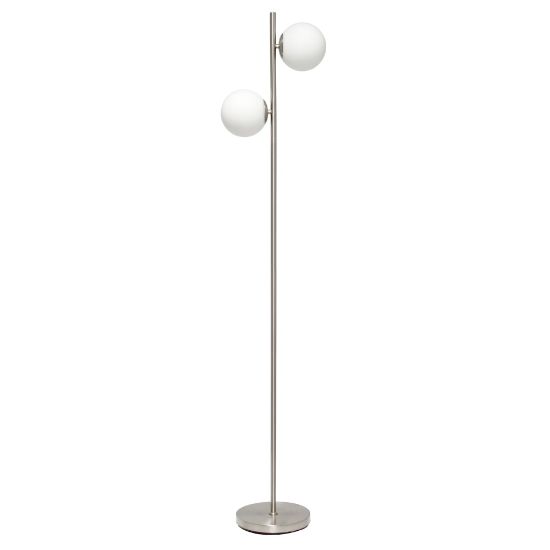 Picture of Simple Designs Tree Floor Lamp With Dual White Glass Globe Shades, 66inH, White Shades/Brushed Nickel Base