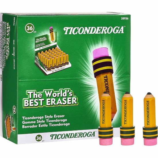 Picture of Ticonderoga Pencil-Shaped Erasers - Yellow - Pencil - 36 / Box - Latex-free, Smudge-free, Non-toxic