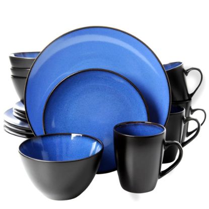 Picture of Gibson Soho Lounge 16-Piece Round Dinnerware Set, Black/Blue