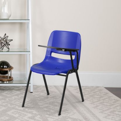 Picture of Flash Furniture Ergonomic Shell Chair With Left Handed Flip-Up Tablet Arm, Blue/Black