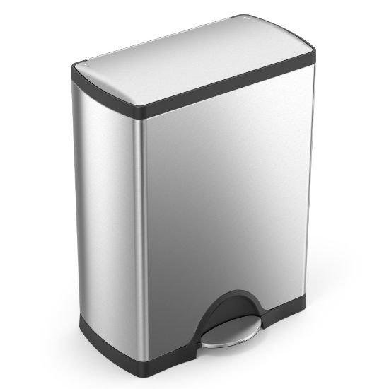 Picture of simplehuman Rectangular Metal Step Trash Can, 13 Gallons, 25-3/4inH x 15-12/16inW x 12-12/16, Brushed Stainless Steel