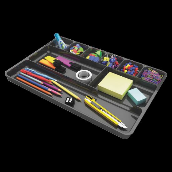 Picture of Deflecto Plastic Desk Drawer Organizer, 1inH x 14inW x 9inD, Black