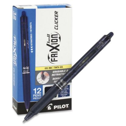 Picture of Pilot FriXion Ball Clicker Erasable Retractable Gel Pens, Pack of 12, Fine Point, 0.7 mm, Navy Blue Barrel, Navy Blue Ink