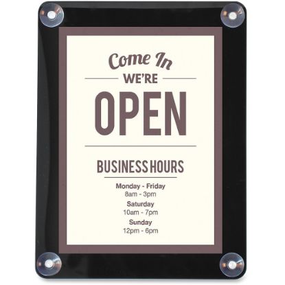 Picture of deflecto Double-sided Window Display Sign - 1 Each - Come in, we are open Print/Message - 8.5in Width x 11in Height - Rectangular Shape - UV Resistant, Heat Resistant, Double-sided - Clear