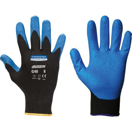 Picture of KleenGuard G40 Foam Nitrile Coated Gloves - Oil, Grease, Abrasion Protection - Nitrile Coating - 9 Size Number - Large Size - For Right/Left Hand - Nylon Spandex Liner, Nitrile Foam, Nylon Back - Blue, Black - 60 / Carton