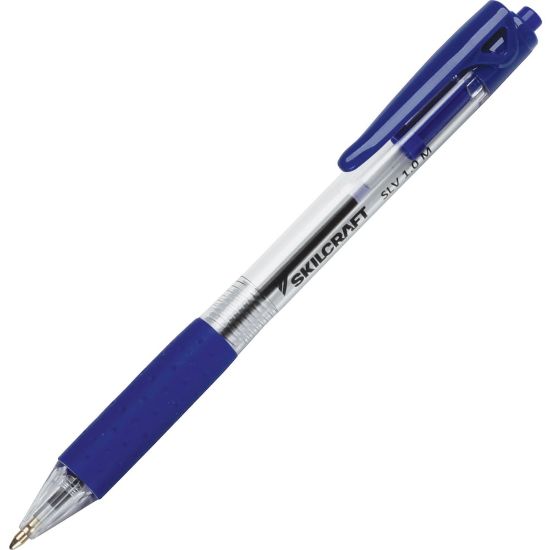 Picture of SKILCRAFT SLV-Performer Retractable Ballpoint Pen - Medium Pen Point - 1 mm Pen Point Size - Retractable - Blue - Clear Plastic Barrel - 1 / Dozen