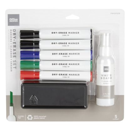 Picture of Office Depot Brand Dry-Erase Marker Set, Chisel Point, 100% Recycled Plastic Barrel, Assorted Colors