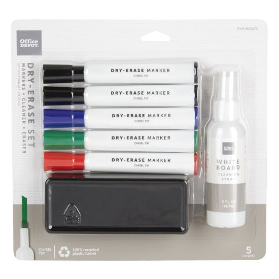 Picture of Office Depot Brand Dry-Erase Marker Set, Chisel Point, 100% Recycled Plastic Barrel, Assorted Colors