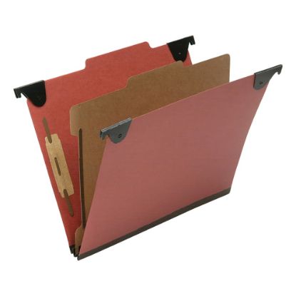 Picture of SKILCRAFT 2/5 Tab Cut Letter  Hanging Folder - 1in Folder Capacity - 8 1/2in x 11in - Top Tab Position - 1 Divider(s) - Pressboard, Kraft, Fiber - Red - 10 / Box