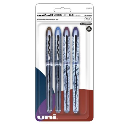 Picture of uni-ball Vision Elite Designer Series Rollerball Pens, Bold Point, 0.8 mm, Assorted Barrels, Black Ink, Pack Of 4 Pens