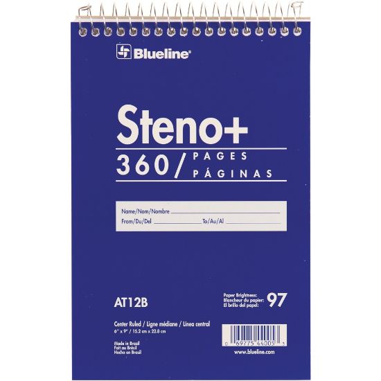 Picture of Blueline White Paper Wirebound Steno Pad - 180 Sheets - Wire Bound - Front Ruling Surface - 6in x 9in - White Paper - Cardboard Cover - Stiff-cover - 1Each