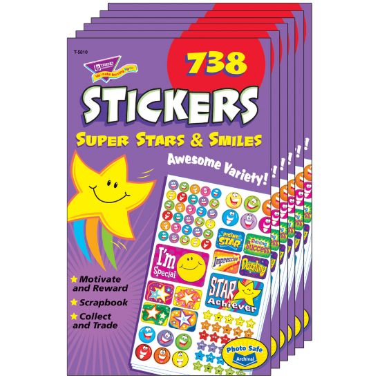 Picture of Trend Sticker Pads, Super Stars & Smiles, 738 Stickers Per Pad, Set Of 6 Pads