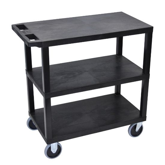 Picture of Luxor E-Series Plastic Cart, 3-Shelves, Heavy Duty, 36 1/4inH x 35 1/4inW x 18inD, Black