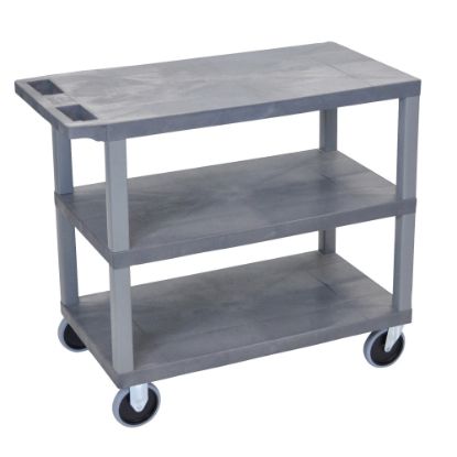 Picture of Luxor E-Series Plastic Cart, 3-Shelves, Heavy Duty, 36 1/4inH x 35 1/4inW x 18inD, Gray