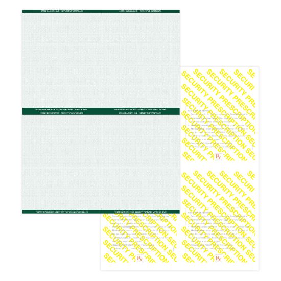 Picture of Medicaid-Compliant High-Security Perforated Laser Prescription Forms, 1/4-Sheet, 4-Up, 8-1/2in x 11in, Green, Pack Of 2,500 Sheets