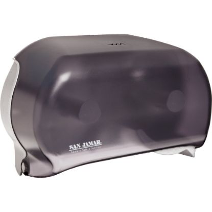 Picture of San Jamar Dual Roll Tissue Dispenser - Roll Dispenser - 2 x Roll - 12.8in Height x 12.2in Width x 5.7in Depth - Plastic - Black Pearl - Ergonomic, Hygienic, Translucent, Compact, Contemporary Style, Durable, Break Resistant, Anti-bacterial - 6 / Carton