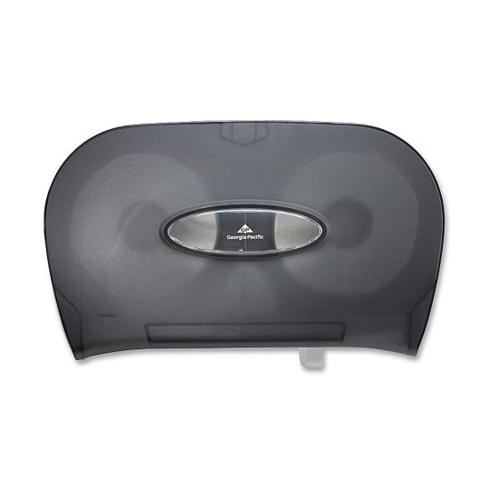 Picture of Georgia-Pacific Side-by-Side Standard Roll Toilet Paper Dispenser, 59206, 13.58in x 5.73in x 8.59in, Smoke Gray, 1 Dispenser